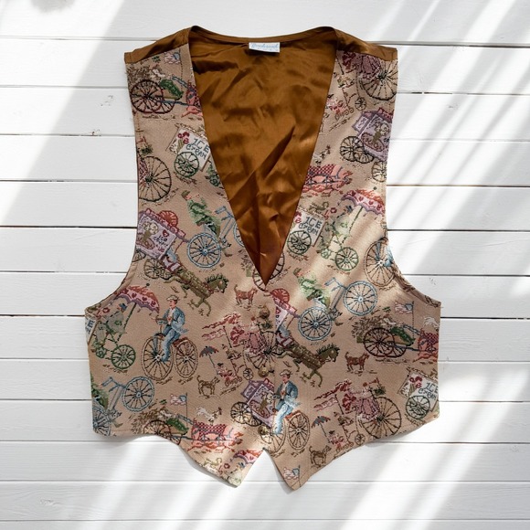 Backroad Blues Jackets & Blazers - tapestry vest vtg Victorian ice cream cart novelty print‎ waistcoat size M